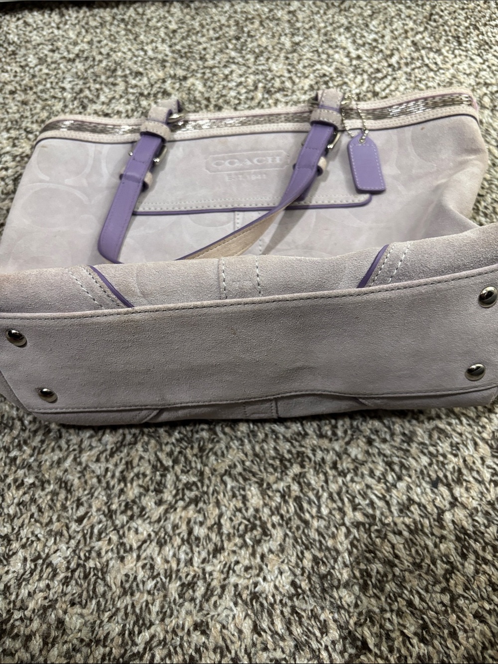 COACH Lavender Suede Tote with Purple Trim - Picture 5 of 8